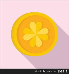Gold clover coin icon flat vector. Irish golden coin. Luck clover medal. Gold clover coin icon flat vector. Irish golden coin