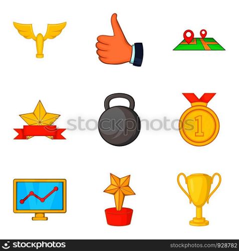 Gold coaching icon set. Cartoon set of 9 gold coaching vector icons for web design isolated on white background. Gold coaching icon set, cartoon style