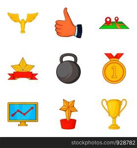 Gold coaching icon set. Cartoon set of 9 gold coaching vector icons for web design isolated on white background. Gold coaching icon set, cartoon style