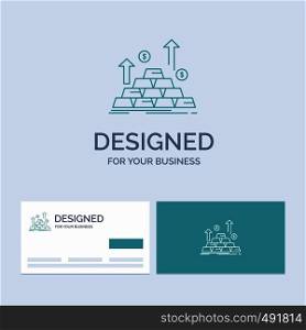 gold, coin, cash, money, growth Business Logo Line Icon Symbol for your business. Turquoise Business Cards with Brand logo template. Vector EPS10 Abstract Template background