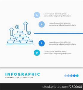 gold, coin, cash, money, growth Infographics Template for Website and Presentation. Line Blue icon infographic style vector illustration