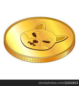 Gold coin Shiba Inu SHIB in isometric top view isolated on white. Vector design element.. Gold coin Shiba Inu SHIB in isometric top view isolated on white.