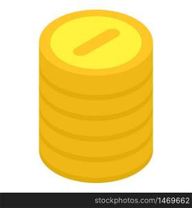 Gold coin stack icon. Isometric of gold coin stack vector icon for web design isolated on white background. Gold coin stack icon, isometric style