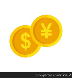 Gold coin trade war icon. Flat illustration of gold coin trade war vector icon isolated on white background. Gold coin trade war icon flat isolated vector