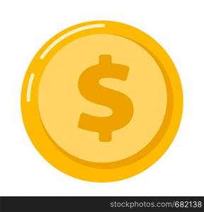 Gold coin with dollar sign vector cartoon illustration isolated on white background.. Gold coin with dollar sign vector illustration.