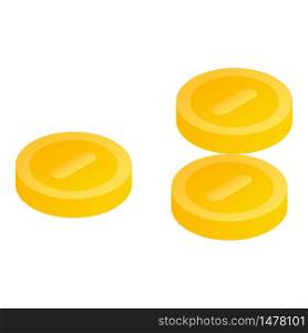 Gold coins icon. Isometric of gold coins vector icon for web design isolated on white background. Gold coins icon, isometric style