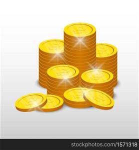 Gold coins isolated on white background, vector illustration