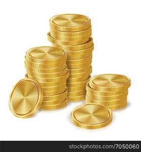 Gold Coins Stacks Vector. Golden Finance Icons, Sign, Success Banking Cash Symbol. Investment Concept. Realistic Currency Isolated Illustration. Gold Coins Stacks Vector. Golden Finance Icons, Sign, Success Banking Cash Symbol. Investment Concept. Realistic Currency Isolated