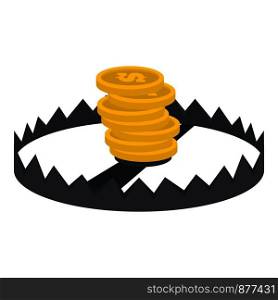 Gold coins trap icon. Flat illustration of gold coins trap vector icon for web design. Gold coins trap icon, flat style