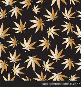 Gold color of Marijuana or cannabis leaves seamless pattern background