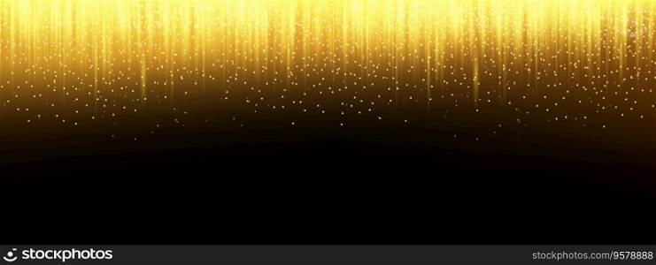Gold confetti background, golden glitter falling, vector carnival celebration party glisten gold and glister light sparkles