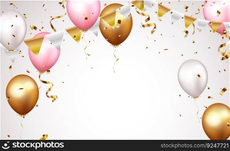 Gold confetti banner with balloons, isolated on transparent background