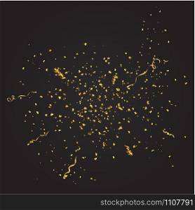Gold Confetti Isolated On black Background. Celebrate Vector Illustration. Gold Confetti Isolated on black