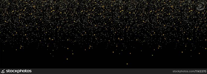 Gold Confetti on black background. Confetti in circle shape isolated on black background. Falling Gold Confetti illustration. Festive Background. Celebration Carnival vector illustration. Birthday concept. Vector illustrationa