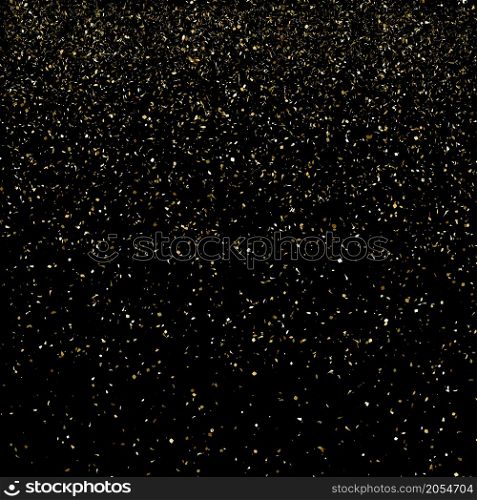 Gold confetti powder falling and scatter celebration decoration holiday party concept on black space abstract background vector illustration