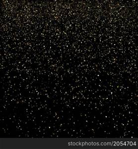 Gold confetti powder falling and scatter celebration decoration holiday party concept on black space abstract background vector illustration