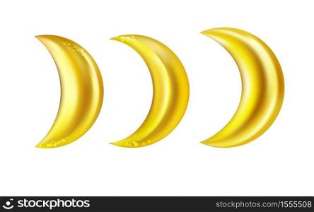 Gold crescent realistic icon set isolated on white background.Vector.