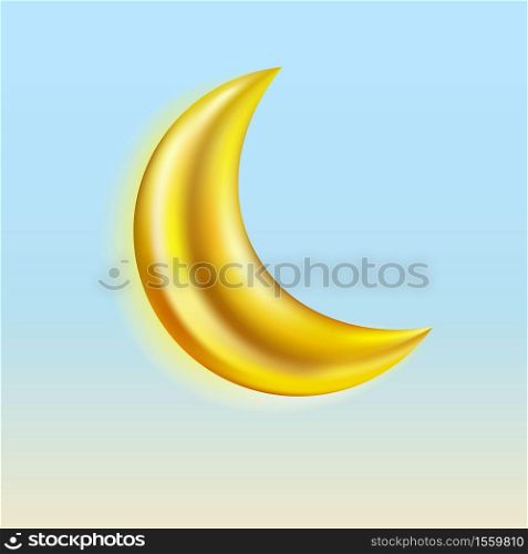 Gold crescent realistic icon set isolated on white background. Vector.