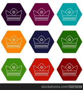 Gold crown icons 9 set coloful isolated on white for web. Gold crown icons set 9 vector