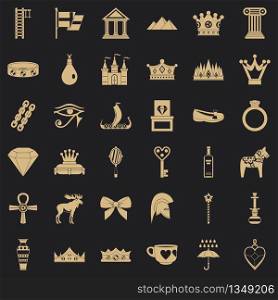 Gold crown icons set. Simple style of 36 gold crown vector icons for web for any design. Gold crown icons set, simple style