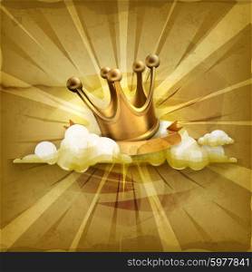 Gold crown, old style vector background