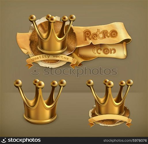 Gold crown, vector icon