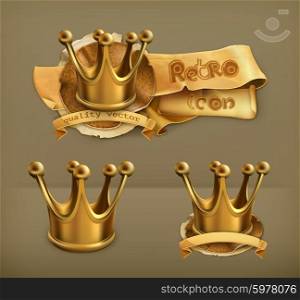 Gold crown, vector icon