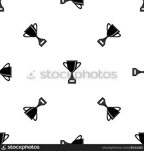 Gold cup for championship pattern repeat seamless in black color for any design. Vector geometric illustration. Gold cup for championship pattern seamless black