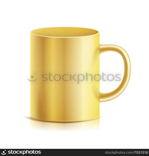 Gold Cup, Mug Vector. 3D Realistic Golden Cup Isolated On White Background. Classic Metal Mug Template With Handle Illustration. For Business Branding. Gold Cup, Mug Vector. 3D Realistic Golden Cup Isolated On White Background. Classic Metal Mug Template With Handle Illustration.