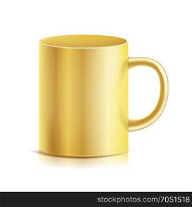 Gold Cup, Mug Vector. 3D Realistic Golden Cup Isolated On White Background. Classic Metal Mug Template With Handle Illustration. For Business Branding. Gold Cup, Mug Vector. 3D Realistic Golden Cup Isolated On White Background. Classic Metal Mug Template With Handle Illustration.