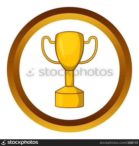 Gold cup vector icon in golden circle, cartoon style isolated on white background. Gold cup vector icon