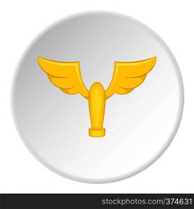Gold cup with wings icon. Cartoon illustration of gold cup with wings vector icon for web. Gold cup with wings icon, cartoon style