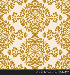 Gold damask ornament seamless pattern. Rich pattern oriental background. Gold, beige. Decorative texture. Mehndi patterns. For fabric, wallpaper, venetian pattern,textile, packaging.. Gold damask ornament seamless pattern.