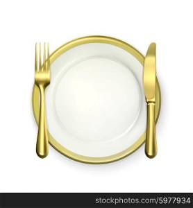 Gold dinner place setting, vector