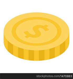 Gold dollar coin icon. Isometric of gold dollar coin vector icon for web design isolated on white background. Gold dollar coin icon, isometric style