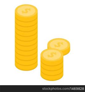 Gold dollar coins stack icon. Isometric of gold dollar coins stack vector icon for web design isolated on white background. Gold dollar coins stack icon, isometric style