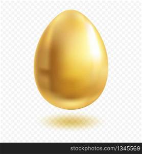 Gold egg with shadow. Wealth and religion symbol. Realistic precious Easter egg isolated on transparent background. greeting card template. Premium vector illustration.