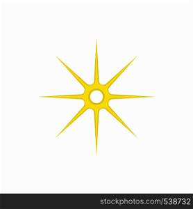 Gold eight pointed star icon in cartoon style on a white background. Gold eight pointed star icon, cartoon style