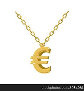 Gold euro sign on chain. Decoration for rap artists. Accessory of precious yellow metal to hip hop musicians.&#xA;&#xA;