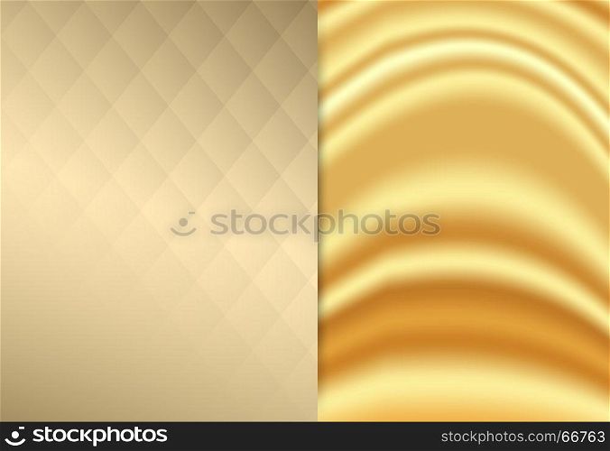 Gold fabric wave with square pattern luxury background, Vector illustration