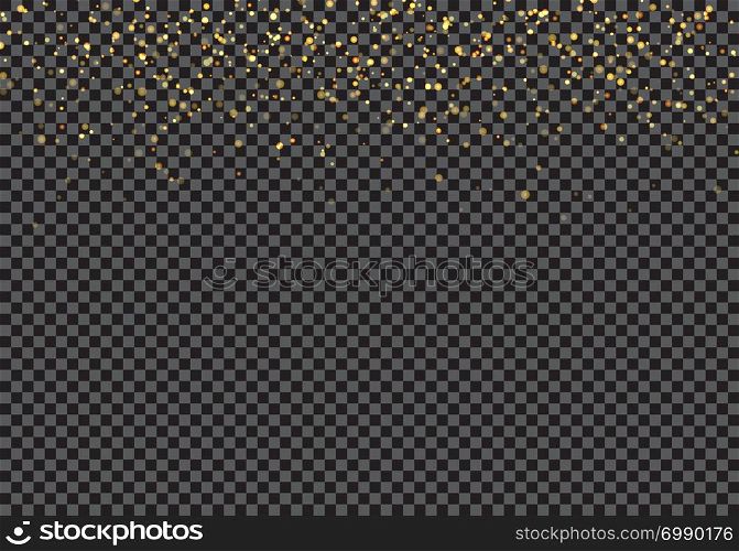 Gold falling glitter particles effect on transparent background. Space star dust trail sparkling . Luxury greeting rich card. Vector illustration