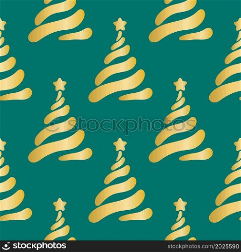 Gold fir pattern isolated vector illustration. Festive background Christmas and New Year trees. Template for fabric, wallpaper, packaging and design. Gold fir pattern isolated vector illustration