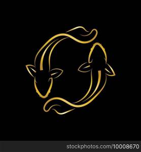 gold fish and yin yang logo vector icon design template