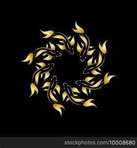 gold fish and yin yang logo vector icon design template
