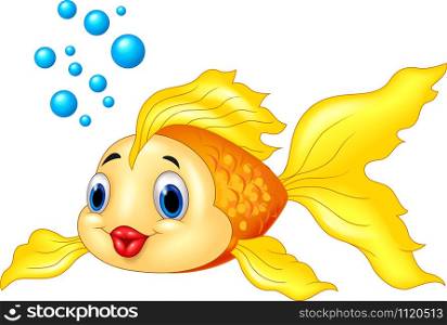 Gold fish with bubbles isolated on transparent background.