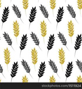 Gold floral background. Vector glitter seamless pattern with leaves. Modern stylish texture. Repeat design. Perfect print. Trendy botanical illustration.. Gold floral background. Vector glitter seamless pattern with lea