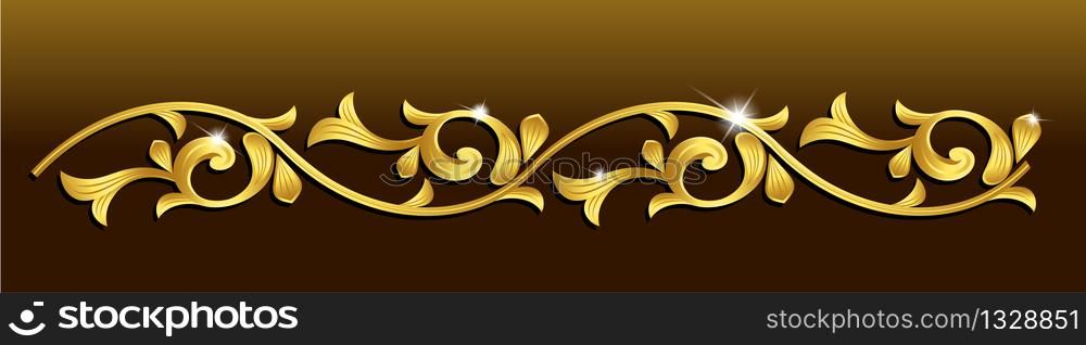 Gold flower pattern and diamond with shadow on dark background. Vector illustration.