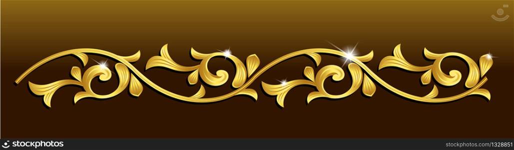 Gold flower pattern and diamond with shadow on dark background. Vector illustration.
