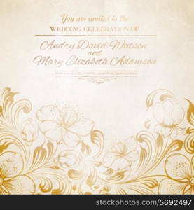 Gold flowers garland for holiday card. Vector illustration.