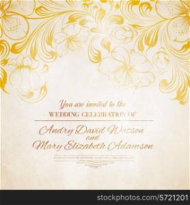 Gold flowers garland for holiday card. Vector illustration.